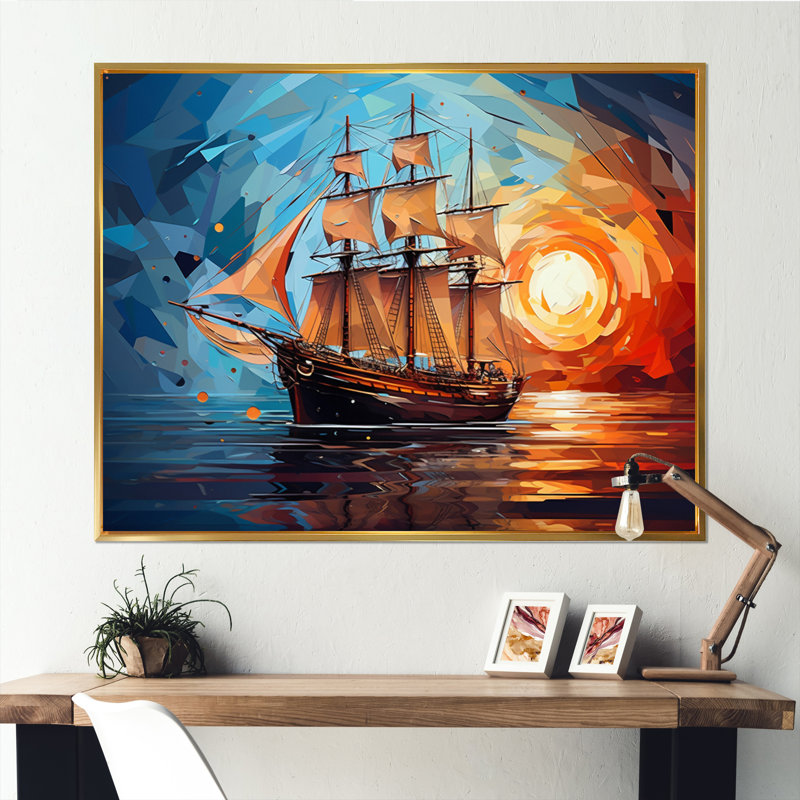 " Sailboat Sailing Through Time II ", 24" H x 32" W, Black Picture Framed