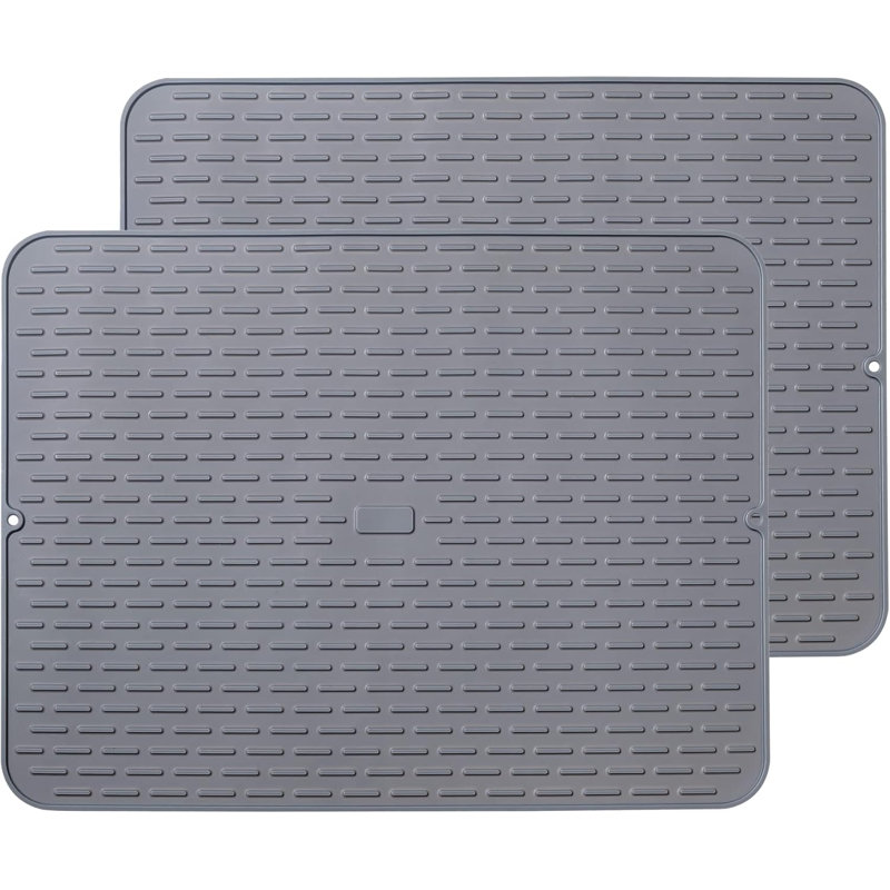 Silicone Dish Drying Mat - Extral Large 20" X 16" - Set Of 2 Flexible Rubber Drying Mat, Heat Resistant Silicone Trivet, Countertop Mat, Dish Draining Mat, Sink Mat