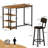 Bar Table Set For 2, 3 Piece Bar Table Set, Bar Table And Chairs Set With PU Upholstery Stool And 3 Open Storage Shelves, Pub Table Set For Kitchen, Brown