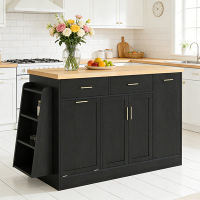 Multi-Functional Storage Sideboard, Trash Can Storage, Sliding Door Cabinet & 3-Tier Spice Rack,Kitchen Island Table For Kitchen, Dining Room