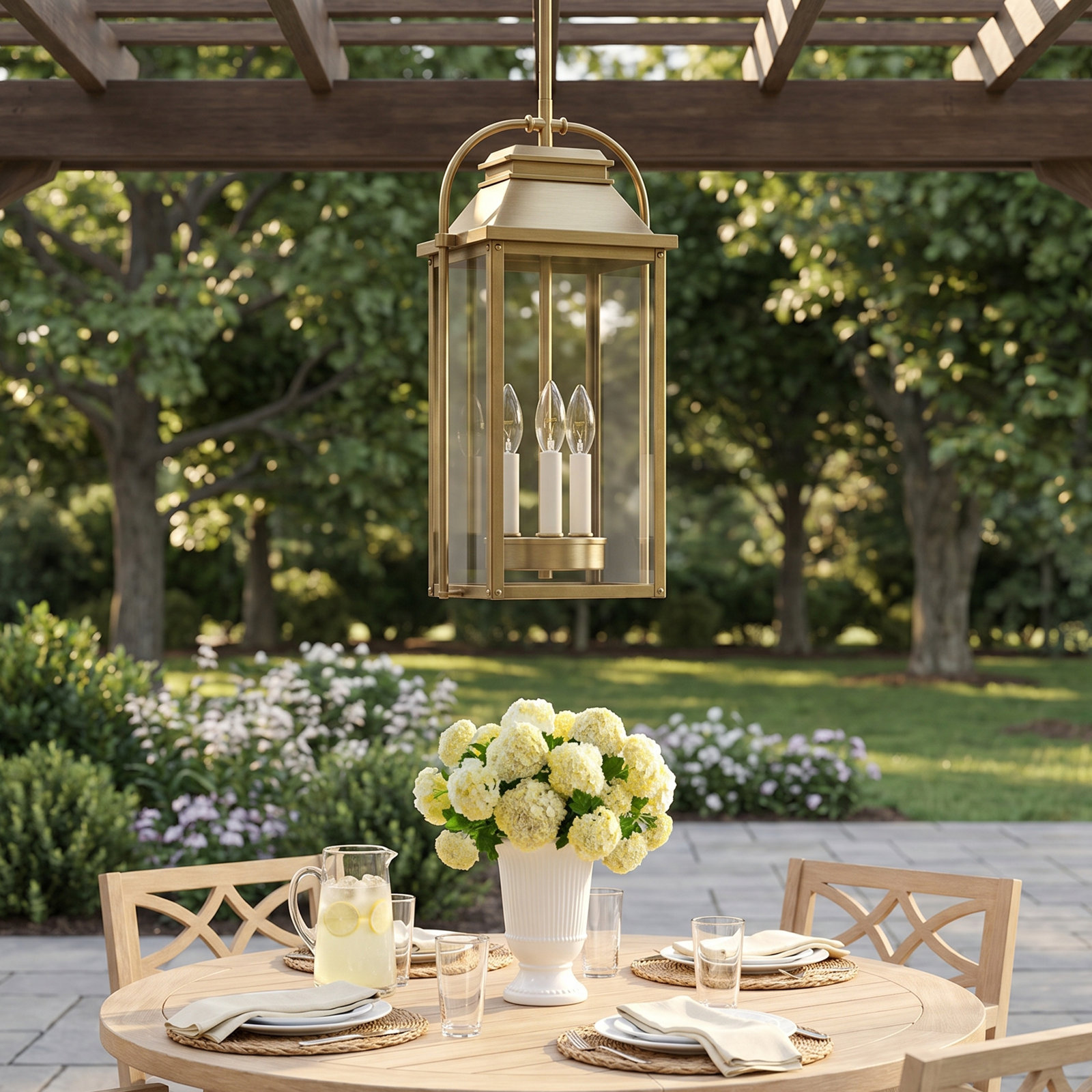 Newson Outdoor Hanging Lantern, Painted Distressed Brass