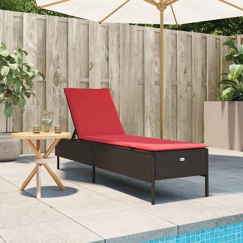  Chaise longue de patio brun, rotin PE rouge, acier thermolaqué, Rouge, Brun