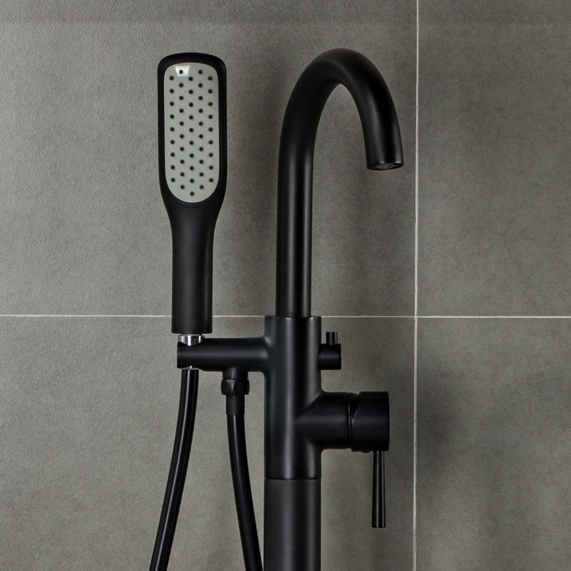 Single Handle Floor Mounted Freestanding Tub Faucet, Matte Black