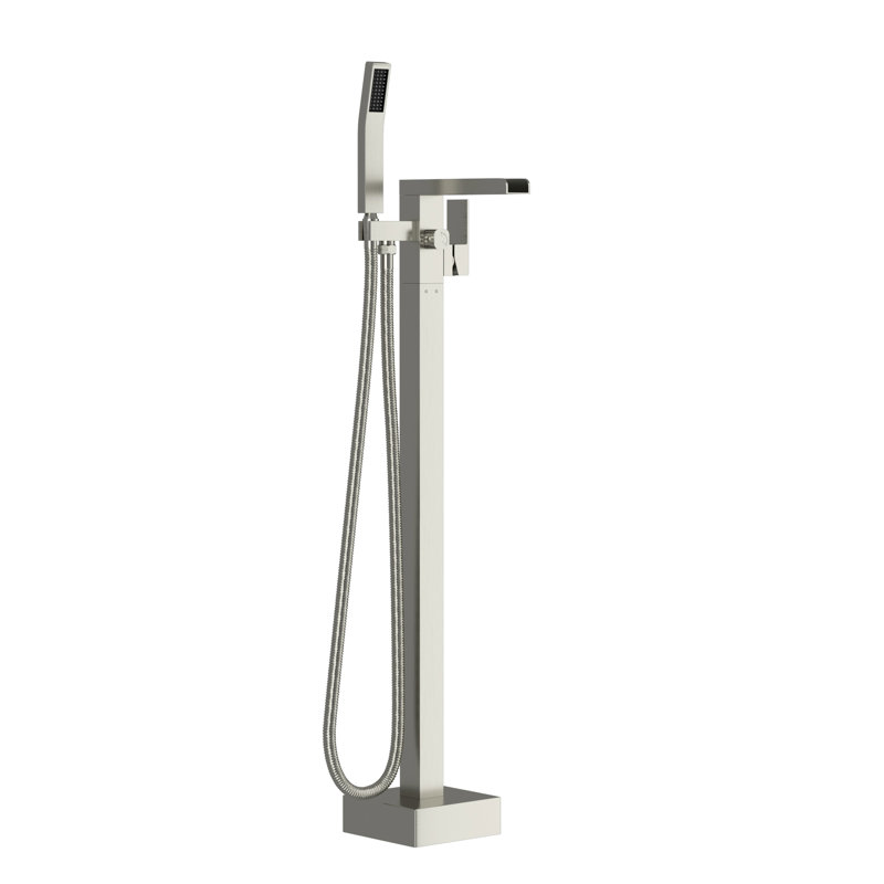 Freestanding Waterfall Bathroom Faucet, 360 Swivel Spout And Hand Shower, Dual Temperature, Brushed Nickel Brass Faucet With Tub Detachable Handheld, Rotatable, Temperature Control,