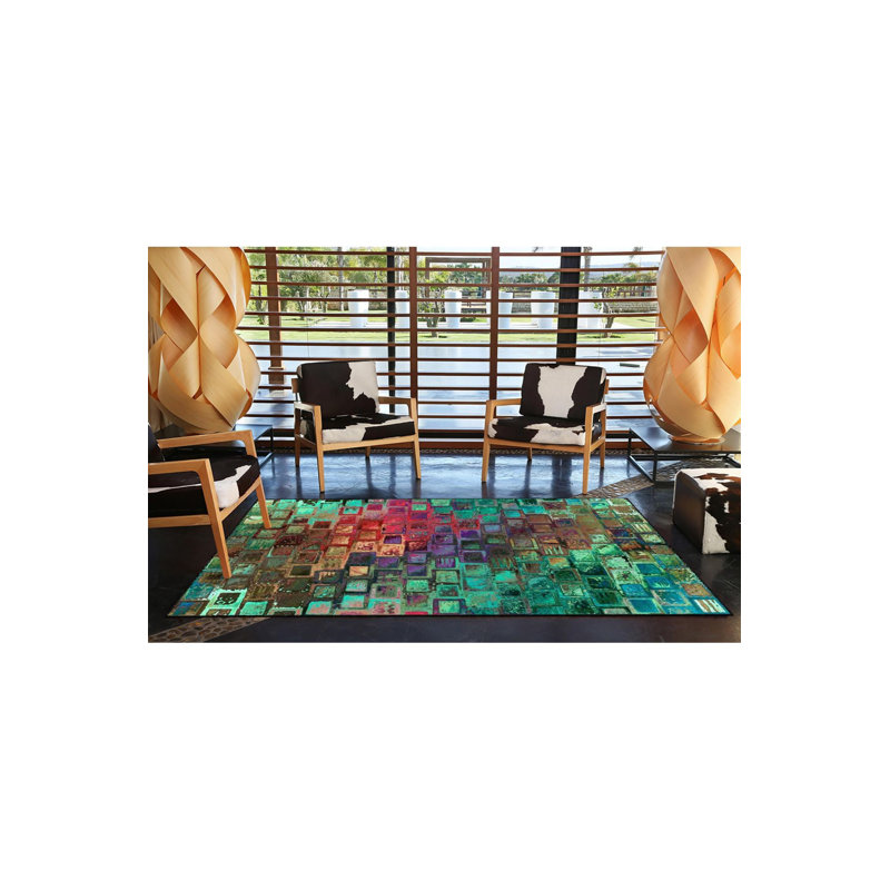Tapis tissé multicolore à motif de tuiles lavables à la machine, Tapis de couloir 3 pi 3 po x 6 pi 7 po