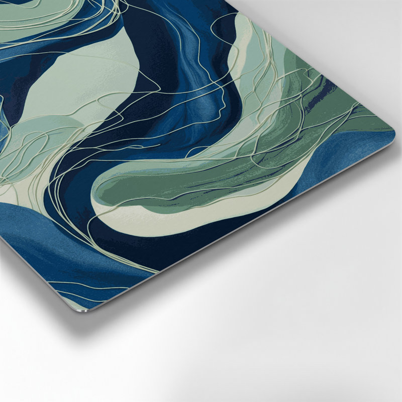 Abstrait paysage 33, art mural en métal bleu, H 8 po x l 8 po