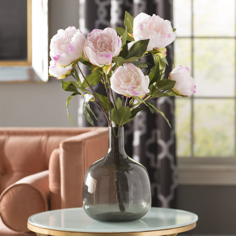 Buisson de pivoines artificielles 23 po Ramet, Crème et rose