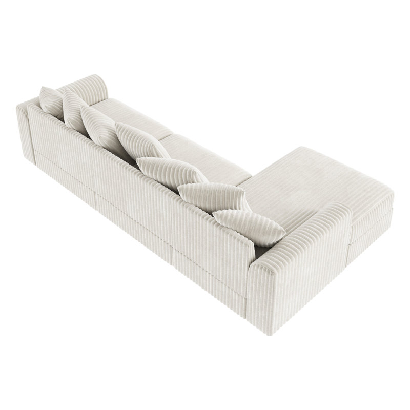 Canapé modulaire en L avec méridienne Tolzmann, Velours côtelé blanc