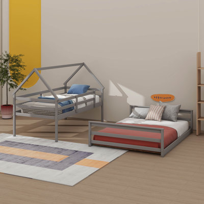 Full-Over-Twin Bunk Bed With Built-In Step Ladder For Home Use