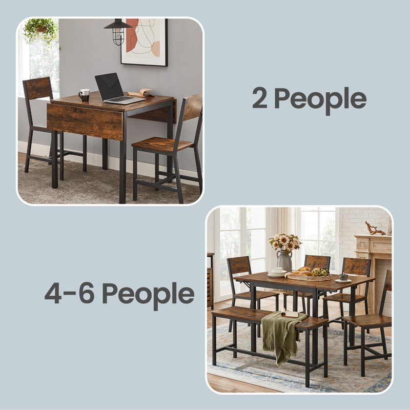 Brimmer Metal Base Dining Table, Rustic Brown, Black