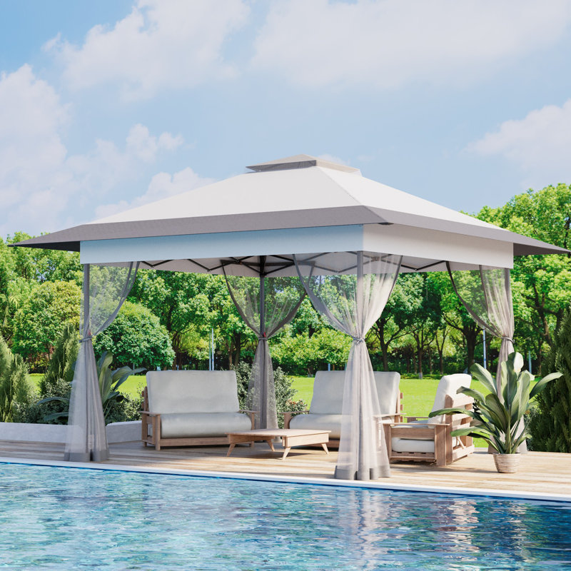 13 Ft. W X 13 Ft. D Metal Pop-up Gazebo With Mosquito Netting, Light Gray