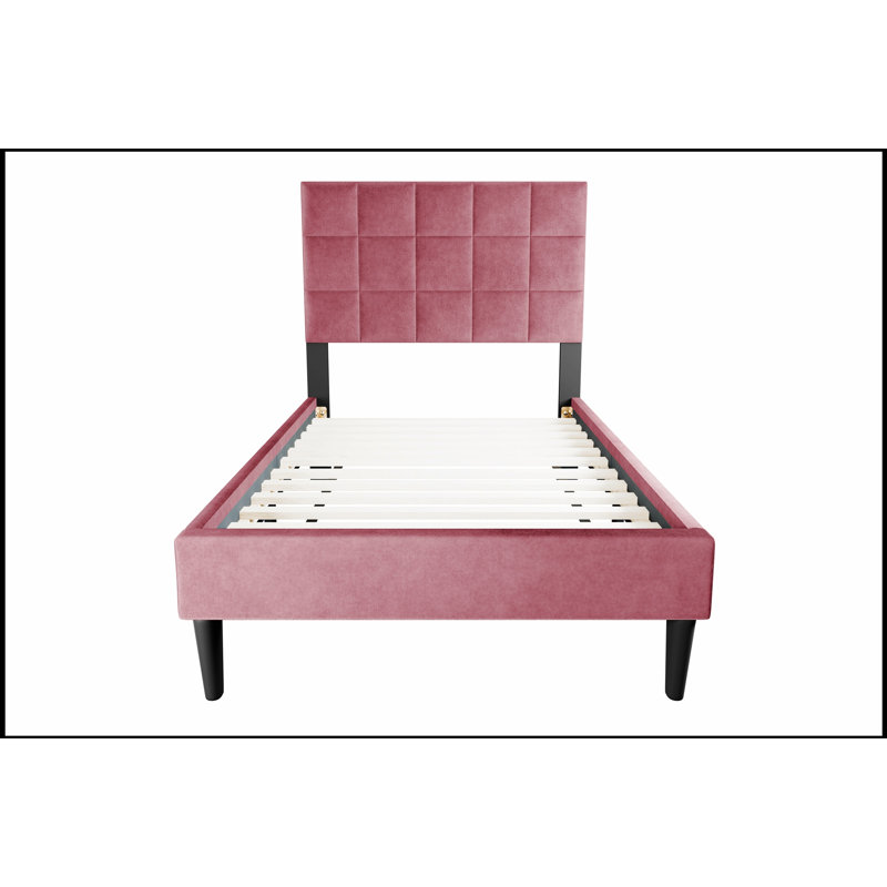 Lit luxueux avec tête de lit réglable et support à 12 lattes, tissu en lin brossé pour un confort et un style ultimes., Rose