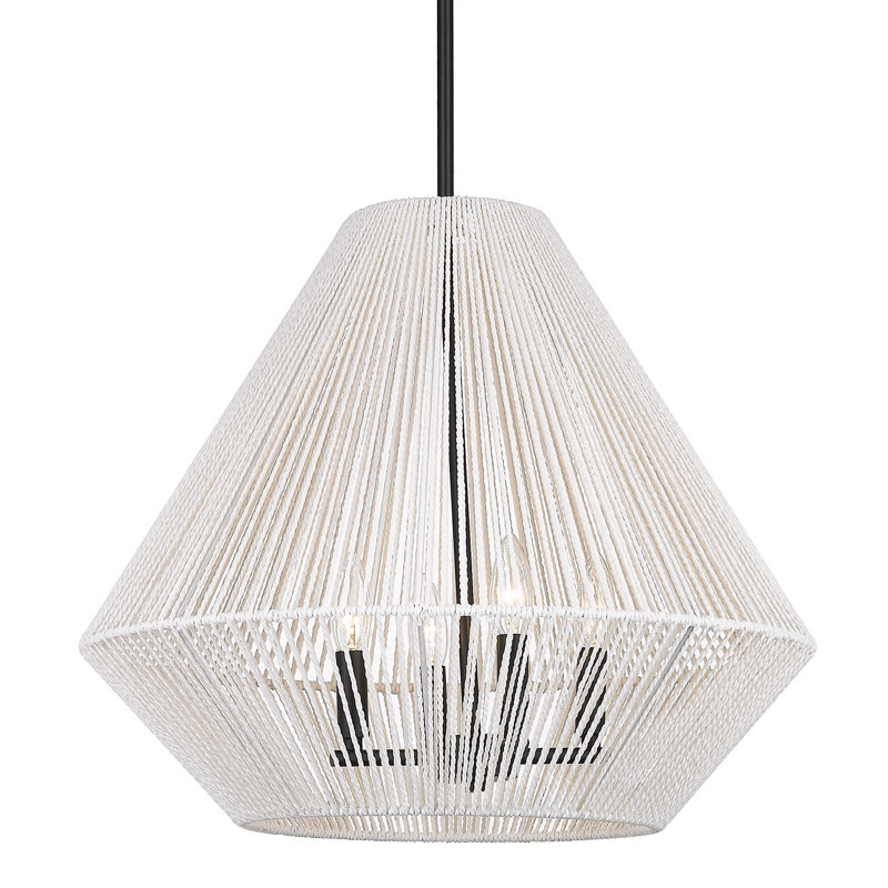 Luminaire suspendu géométrique à 4 lumières Simon, Corde raphia blanc blanchi