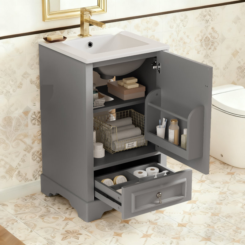 Meuble-lavabo de 20 po avec lavabo en céramique, Gris
