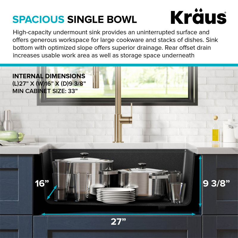 KRAUS Bellucci 30 in. Undermount Workstation Granite Kitchen Sink with Accessories, Metallic Black