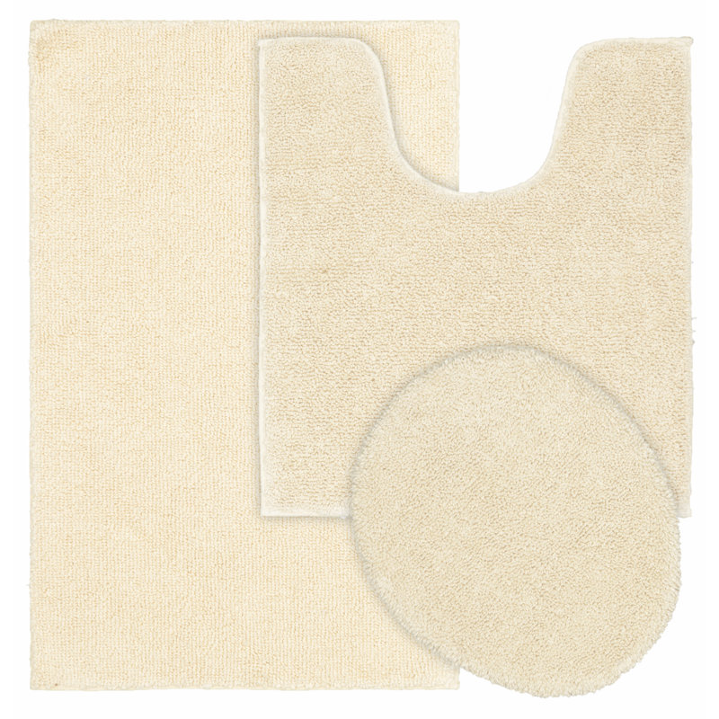 Ensemble de tapis de bain en coton 3 pièces avec envers antidérapant Roanoke, Naturel