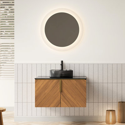 Meuble-lavabo moderne 30 po, finition grain de chêne brun, système de fermeture en douceur