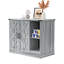 Gray Cat Litter Box Furniture, Power Outlet, Catcher, And Adjustable Shelves. Contemporary Geometric Design, Fits Most Automatic Boxes, Door Hooks For Pet Accessories, Universal Design Smart Pattern
