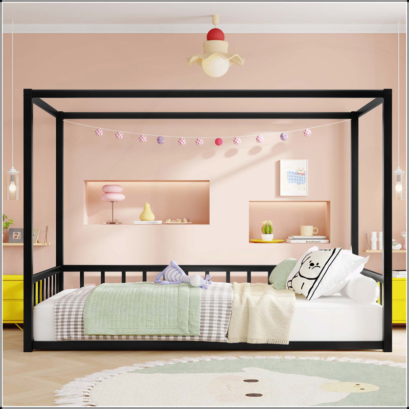 Sturdy Iron Bed with Protective Rails and Versatile Design, Twin