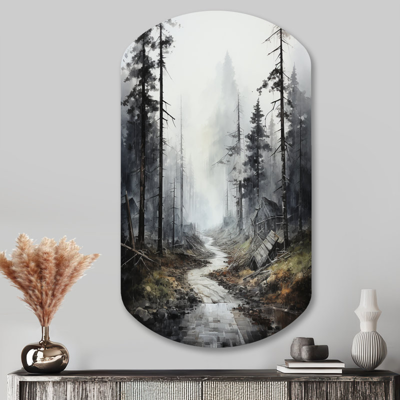 Méandre à travers la forêt - Décoration murale irrégulière en forme de cylindre de route, H 43 po x l 23 po