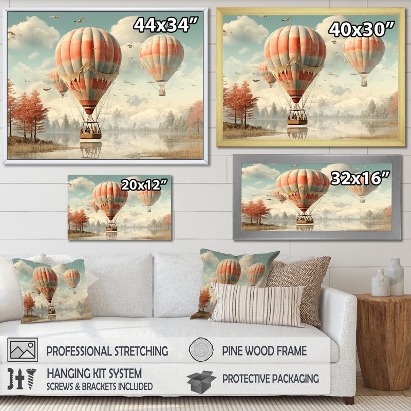 «A Playful Hot Air Balloon Bliss I», reproduction sur toile, Toile tendue, 30" H x 40" W