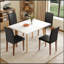 Ensemble de table et de chaises. Plateau de table en pierre frittée blanche, pieds en bois d'hévéa, bureau d'ordinateur pliable, bureau pliable. Comprend 4 chaises de salle à manger en polyuréthane noir avec pieds en métal de couleur noyer.