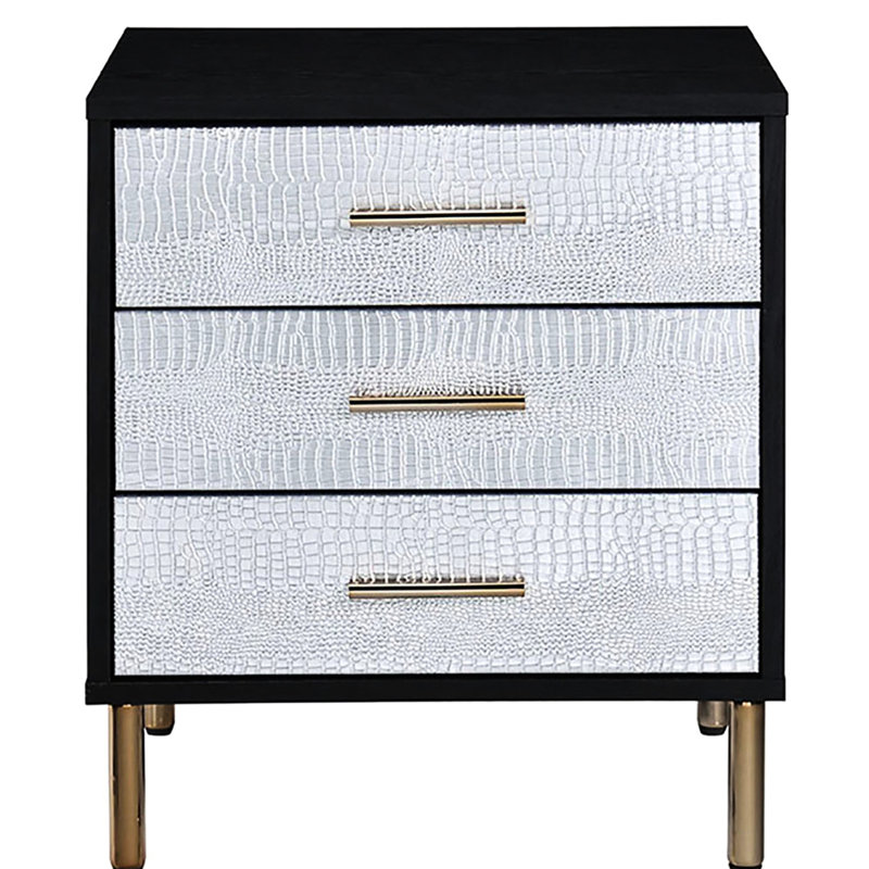 Glamorous 3 Nightstand In Black, Silver, Gold - Bedside Storage Option Silver And With 3 Drawers Spacious For