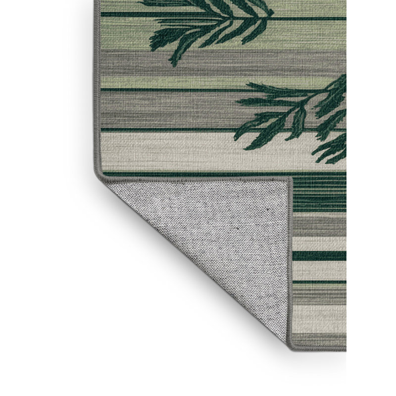 Washable Eucalyptus Light Gray Striped Area Rug, Square 8'