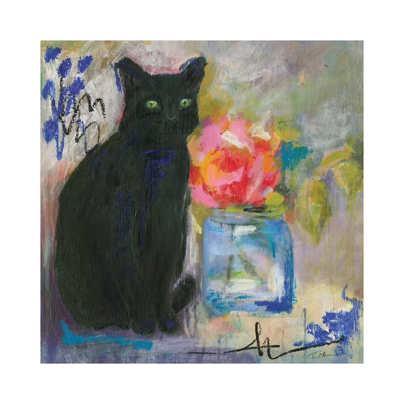 Just Love A Black Cat by Connie Collum - Painting on Canvas, 30.48cm H x 30.48cm W x 1.91cm D, Wrapped Canvas