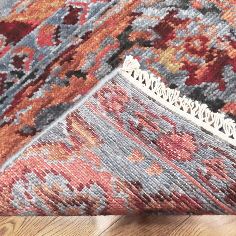 Shangri-La Hand Knotted Wool Area Rug in Blue/Coral/Yellow, Sample 2' x 3'
