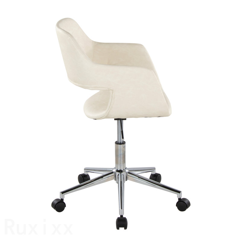 Chrome Metal & Cream Faux Leather Contemporary Task Office Chair, Cream, Chrome