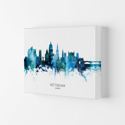 Nottingham England Skyline Blue City Name by Michael Tompsett - 1 Piece Wall Art