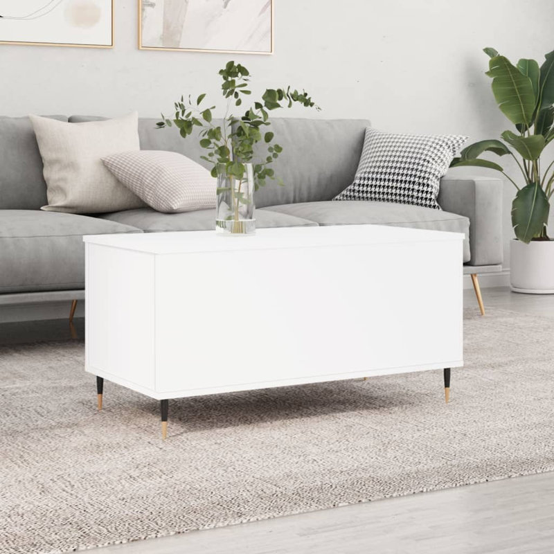 Dumond Coffee Table 90x44.5x45 cm Engineered Wood, White, 45cm H x 90cm L x 44.5cm W