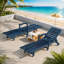 Ensemble de 2 chaises longues de patio en PEHD, fauteuil inclinable réglable à 5 positions avec porte-gobelet et roulettes, chaise longue d'extérieur de piscine robuste, bleu marine