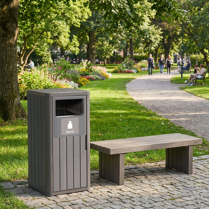 Poubelle en résine résistante aux intempéries de 35,45 po H pour patio et cuisine (brun clair / gris), Brun clair (gris)