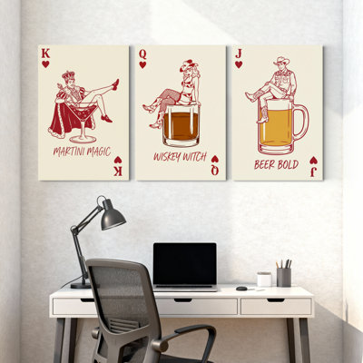 Ensemble de 3 impressions sur toile Martini Magic Whiskey Witch Beer