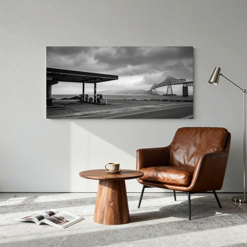 Ensemble de 1 tableau sur toile représentant une station-service Bridge, L 46 po x H 24 po, Wrapped Canvas