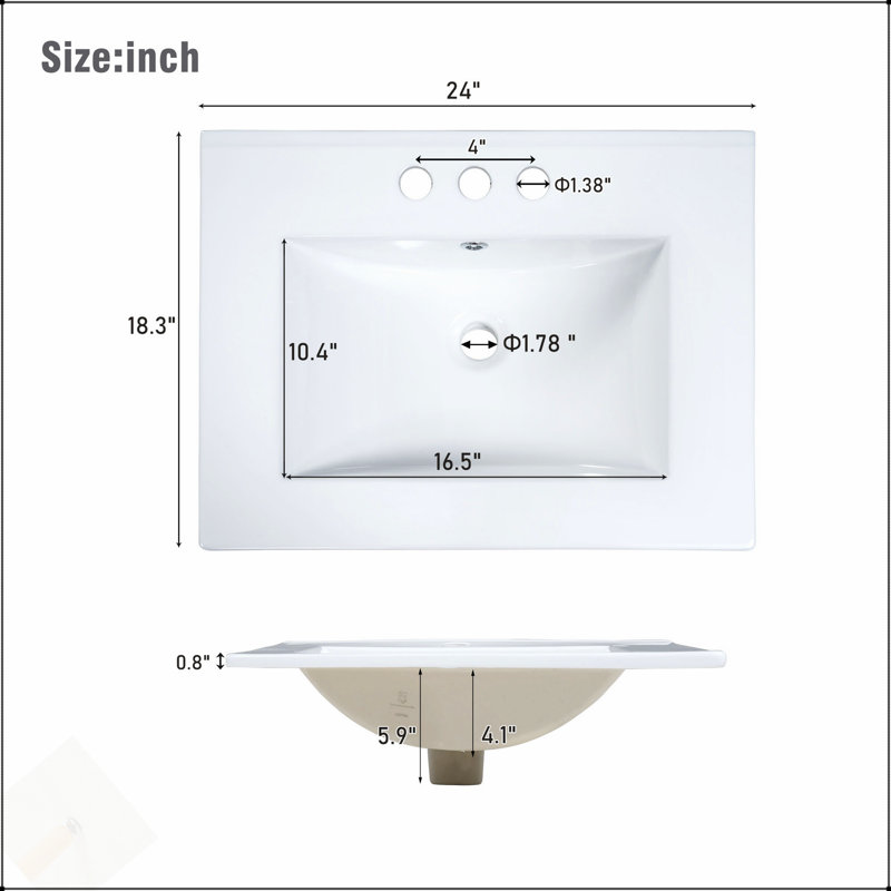 Petit meuble-lavabo de style rétro 24 po x 18 po x 34 po avec lavabo en céramique et portes à fermeture douce, parfait pour les espaces compacts