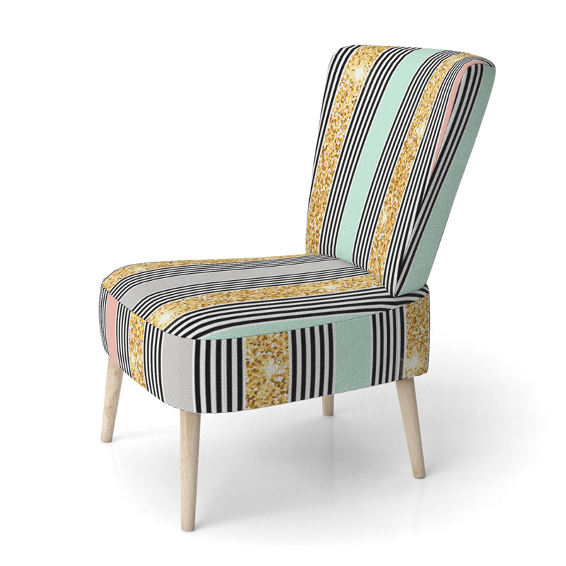 Chaise d'appoint rembourrée à motifs dorée et grise