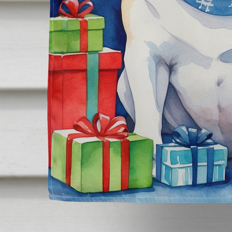 Drapeau de Noël maison de renne, Bouledogue anglais blanc
