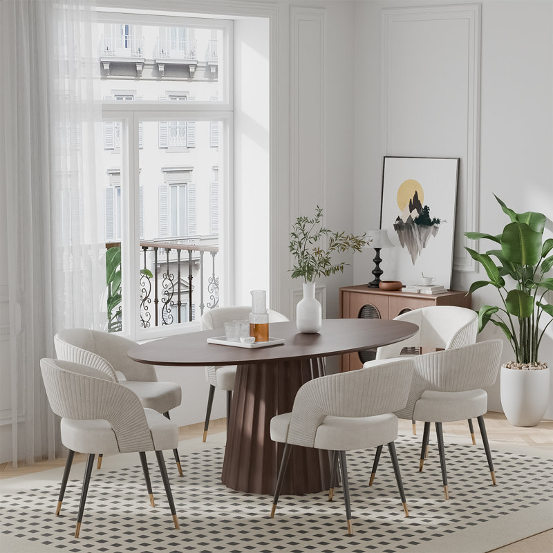 67" Oval Dining Table Pedestal Kitchen Table for 6, Walnut