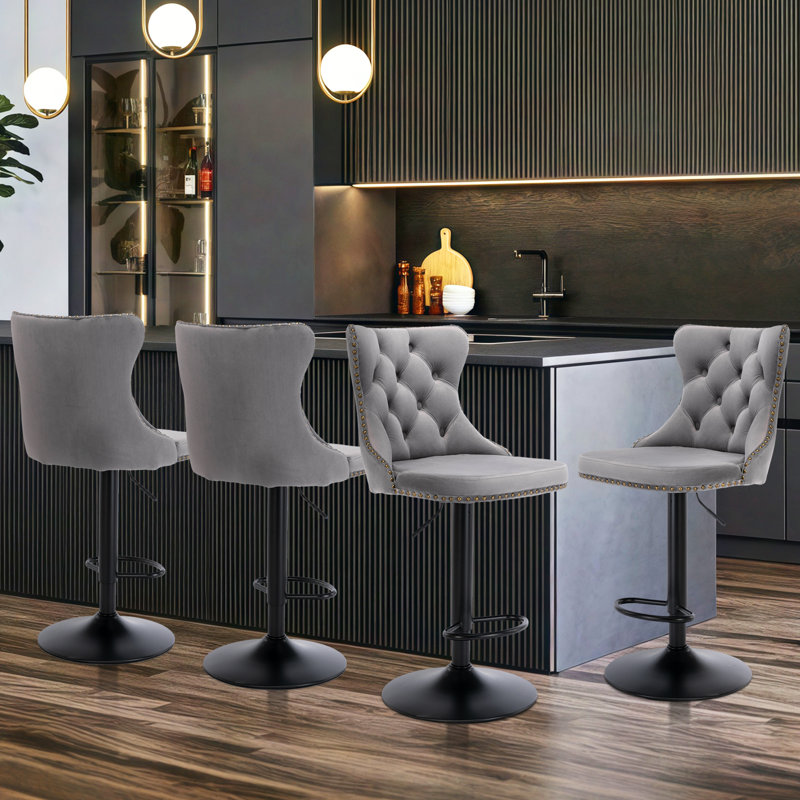 Tabouret de bar pivotant à hauteur réglable Daijiah, Noir, Gris
