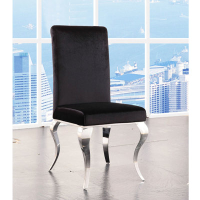 Two Black Fabric Upholstered Side Chairs For Dining Room, Velvet & Texture, Stainless Steel Structure, High Density Foam Padded, No Assembly Required Room In Of 2, With Frame,