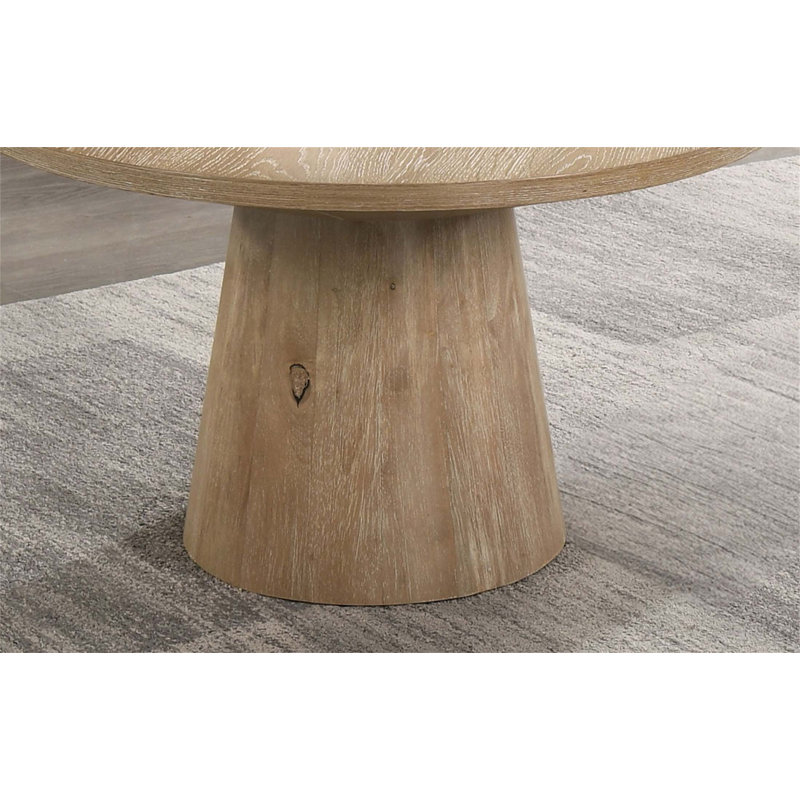 Table basse contemporaine de style contemporain avec base en piédestal conique et structure en bois d'hévéa durable, Chêne