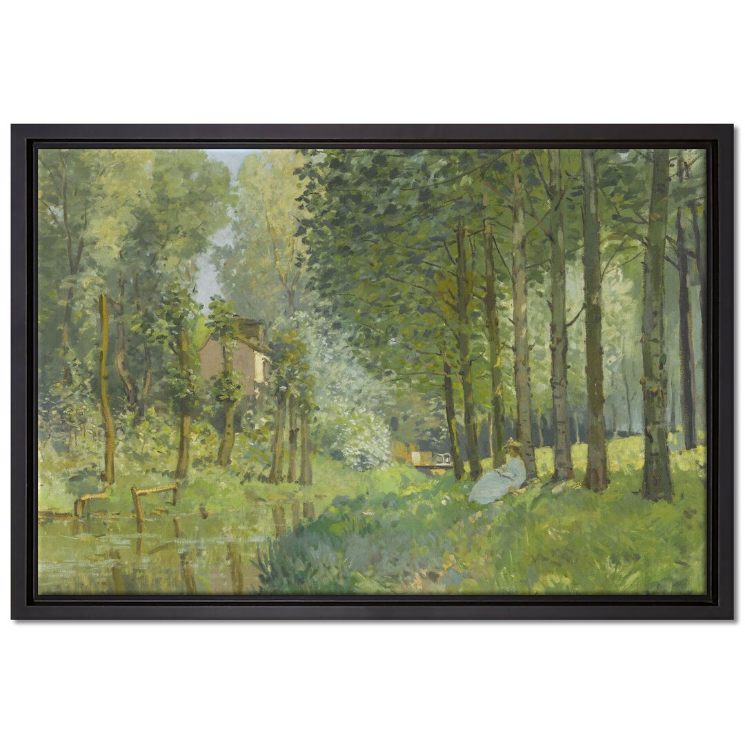 Gerahmtes Leinwandbild Kunstdruck Die Rast am Rande des Waldes von Alfred Sisley