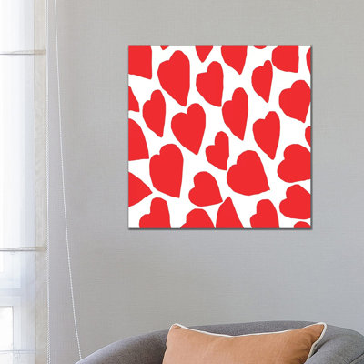Red Hearts 1 Piece Wrapped Canvas Wall Art