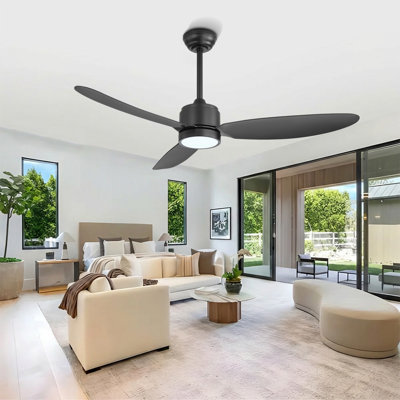 42inch 3 ABS Blades Indoor and Outdoor Ceiling Fan with Integrated LED and Remote Downrod,Black