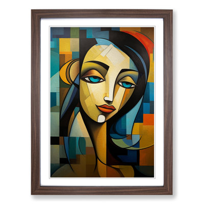 Indian Woman Cubism Art - Framed Print