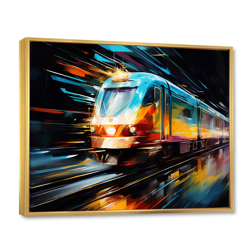 Abstracted Train Velocity - Transportation Canvas Wall Art, H 30 po x l 40 po x P 1,5 po, Cadre flottant doré