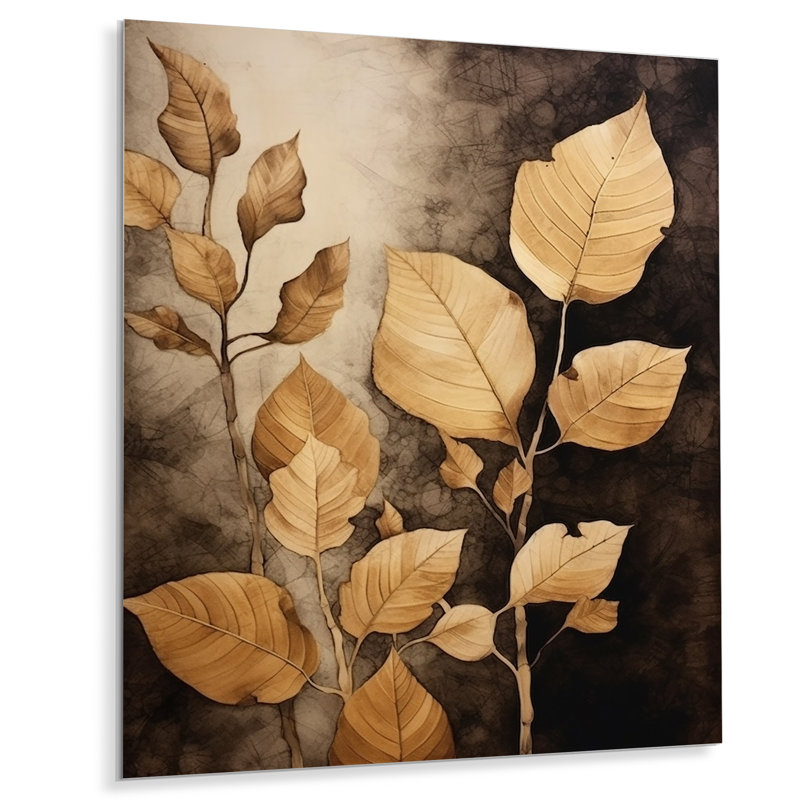 Décoration murale en métal brun et feuilles beige et harmonie VI, H 20 po x l 12 po x P 1 po